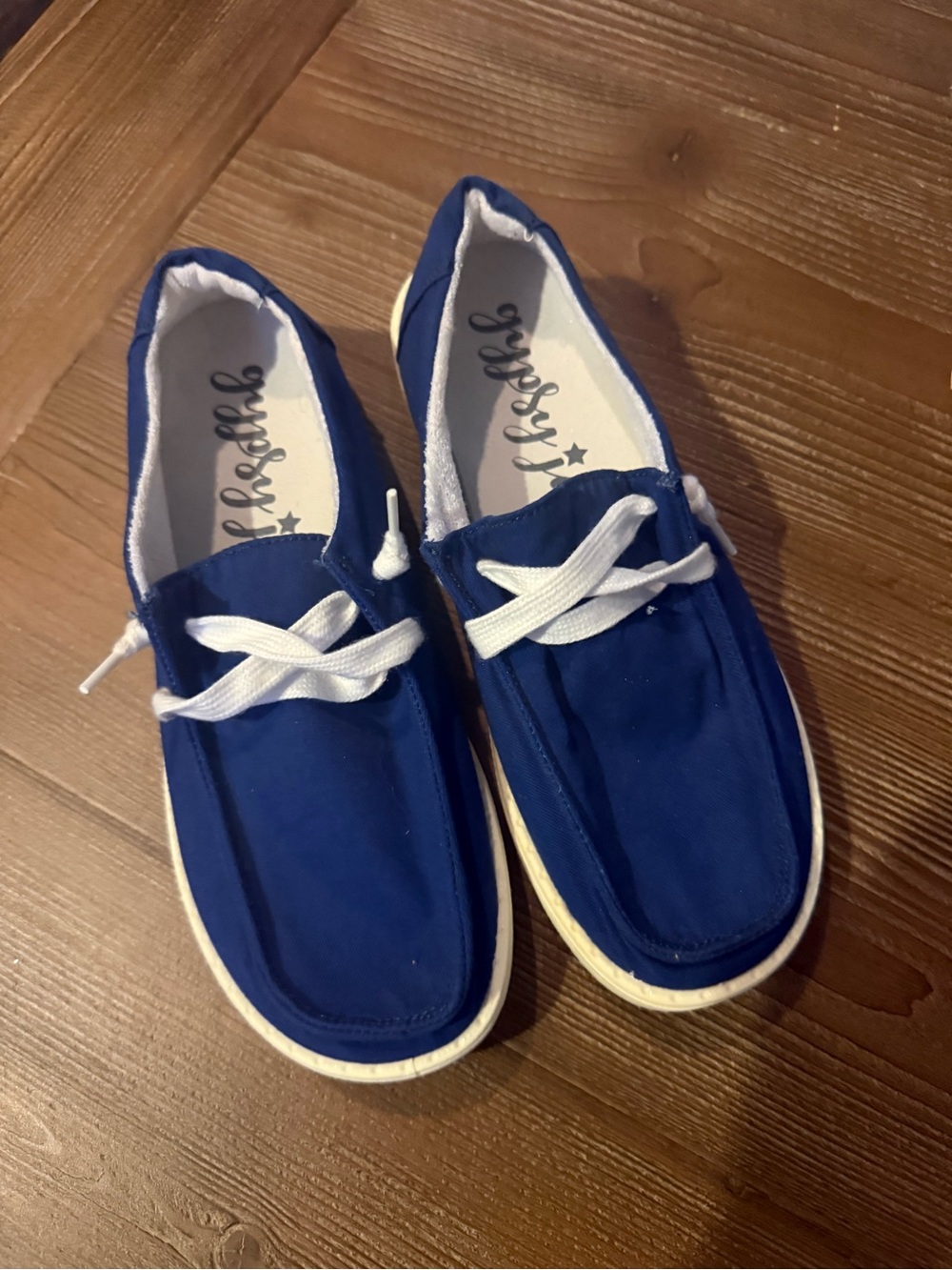 Gypsy Jazz Navy Blue Canvas Moccasins with White Laces